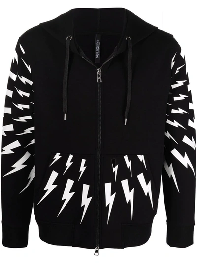 Neil Barrett Black Scribble Fairisle Zip Hoodie In Black
