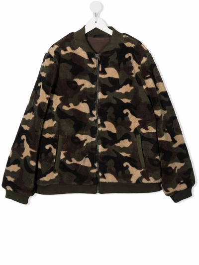Yporqué Teen Camouflage-print Fleece Jacket In Green