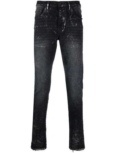 Purple Brand Paint Splatter-print Skinny-cut Jeans In Black