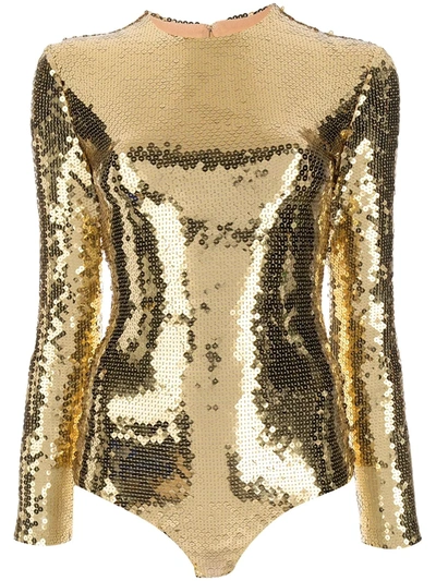 Giambattista Valli Sequin-embellished Bodysuit In Gold