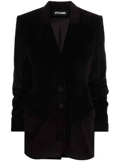 Styland Single-breasted Velvet Blazer In Black