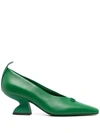 Ferragamo F Heel Leather Pumps In Green