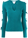 Bottega Veneta Tie-detail Ribbed-knit Jumper In Green