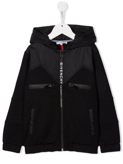 Givenchy Kids' Logo-print Panelled Zip-up Hoodie In Black