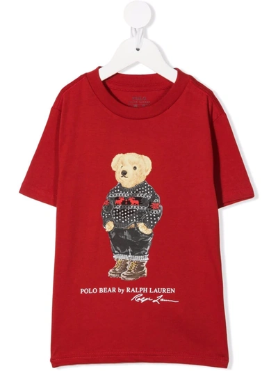 Ralph Lauren Babies' Teddy Bear T-shirt In Red