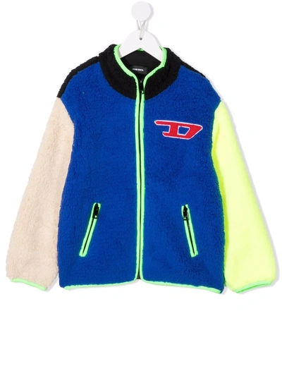 Diesel Kids' Colour-block Fleece Jacket In Blue