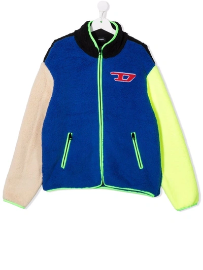 Diesel Teen Colour-block Fleece Jacket In Blue