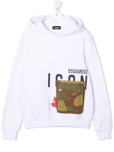 Dsquared2 Teen Camouflage-pocket Hoodie In White