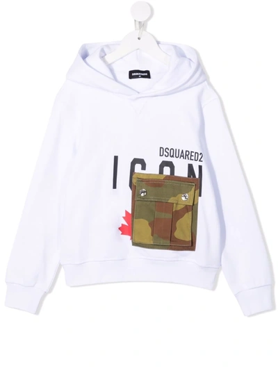 Dsquared2 Kids' Camo-pocket Oversize Hoodie In White