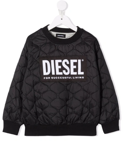 Diesel Kids' Kxbat Quilted Bomber Jacket In Black