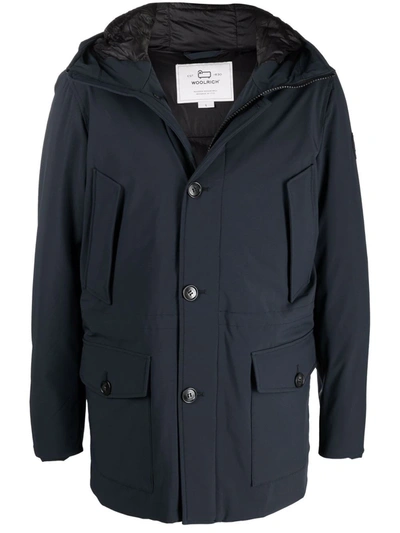 Woolrich Hooded Feather-down Padded Jacket In Blue