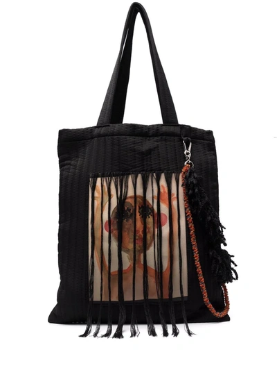 Song For The Mute Painterly-print Tassel Tote Bag In Black