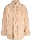 Palm Angels Faux-shearling Single-breasted Short Coat In Neutrals