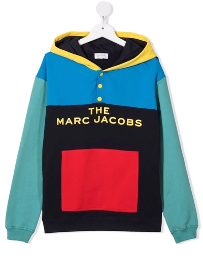 The Marc Jacobs Teen Logo-print Colour-block Hoodie In Blue