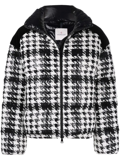 Moncler Erine Houndstooth Check Down Puffer Jacket In Black