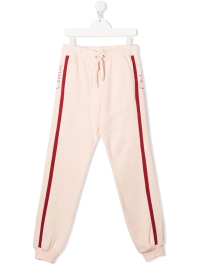 Chloé Kids' Logo-print Striped Track Trousers In Pink
