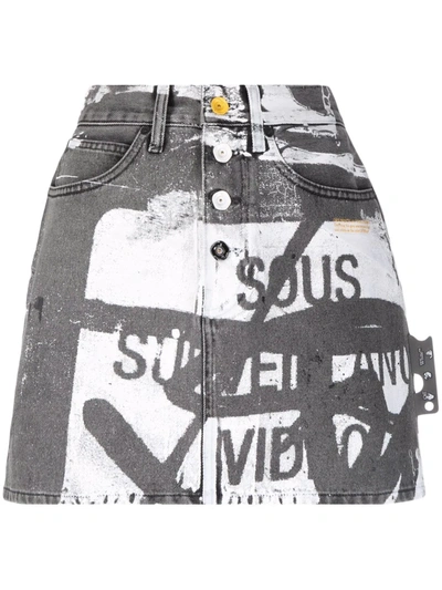 Off-white Black Graphic Text-print Denim Mini Skirt