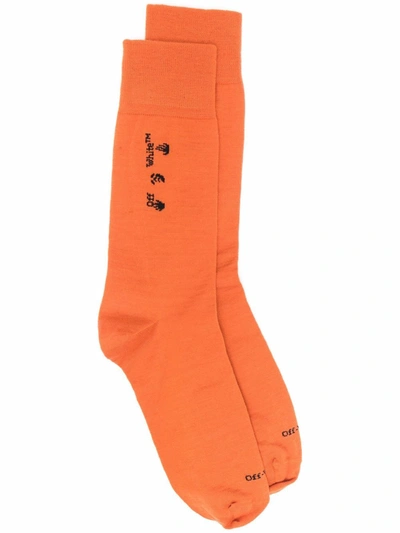 Off-white Intarsia-logo Socks In Orange