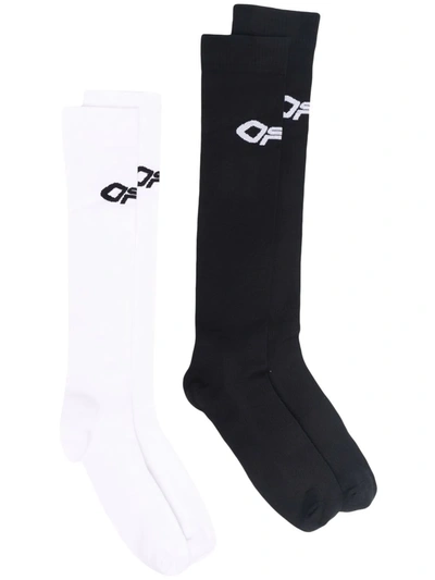 Off-white Two-pack Intarsia-logo Socks In Black