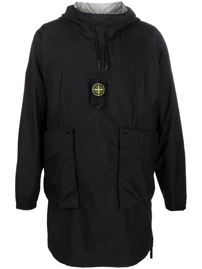 Stone Island Logo-patch Drawstring-hood Raincoat In Black