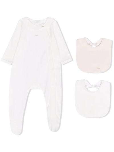 Chloé Babies' Embroidered-collar Cotton Pyjamas In White