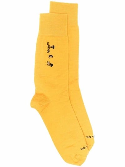Off-white Logo Wool Socks Marigold And Black Marigold And Black In Yellow