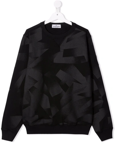 Stone Island Junior Teen Abstract-print Cotton Sweatshirt In Black