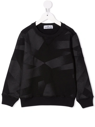 Stone Island Junior Kids' Camouflage-print Crew-neck Sweatshirt In Black