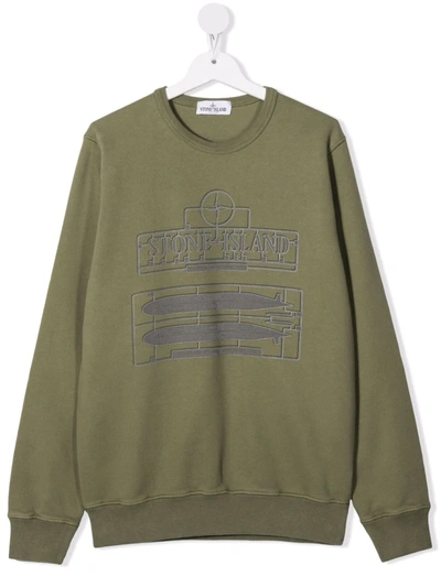 Stone Island Junior Teen Logo-print Cotton Sweatshirt In Green