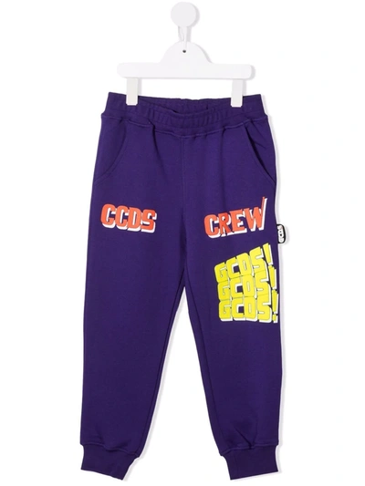 Gcds Kids' Crew Logo-print Slim Joggers In Purple