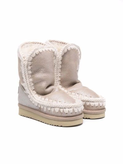 Mou Kids' Whipstitch-detail Boots In Neutrals