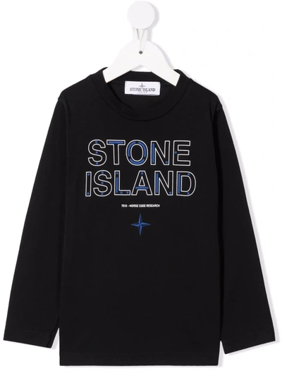 Stone Island Junior Kids' Logo Print T-shirt In Black