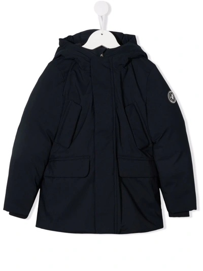 Save The Duck Kids' Logo-patch Hooded Padded Jacket In Blue