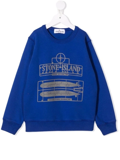 Stone Island Junior Kids' Logo-print Sweatshirt In Blue