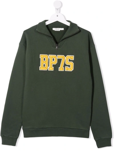 Bonpoint Kids' Embroidered-logo Half-zip Sweatshirt In Green