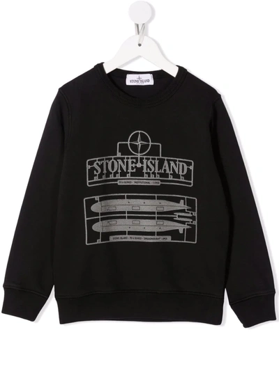 Stone Island Junior Kids' Logo-print Sweatshirt In Black