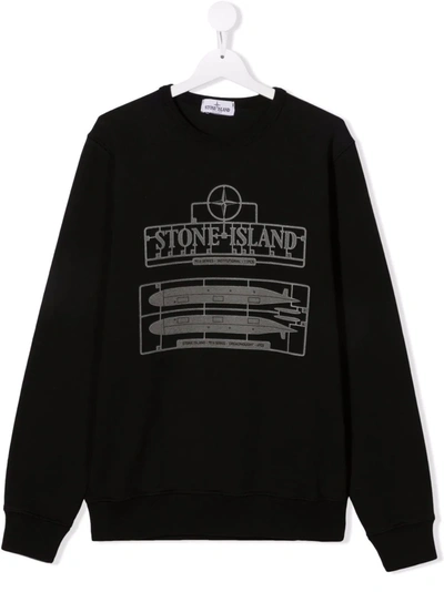 Stone Island Junior Teen Logo-print Cotton Sweatshirt In Black