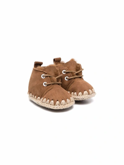 Mou Babies' Lace-up Suede Boots In Brown