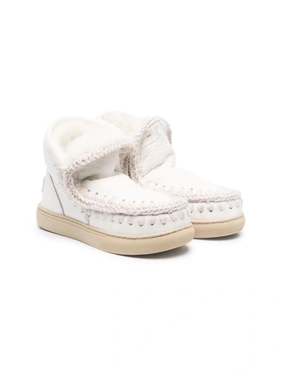 Mou Kids' Whipstitch-detail Boots In White