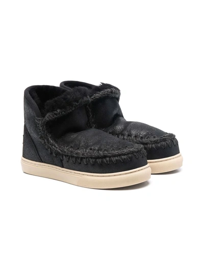 Mou Kids' Whipstitch-detail Boots In Black