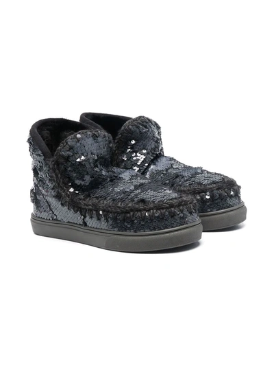 Mou Kids' Sequin-embellished Ankle Boots In Black