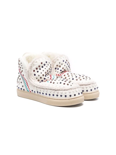 Mou Kids' Crystal-embellished Boots In White