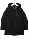 Woolrich Concealed-front Hooded Coat In Black