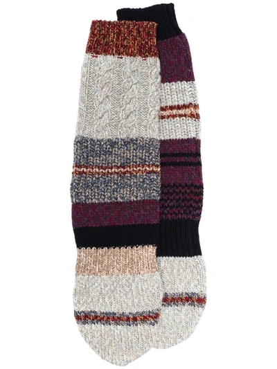Nick Fouquet Striped Cable Knit Socks In Grey