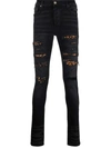 Amiri Leopard Print-panel Fitted Stretch-denim Jeans In Black