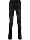 Amiri Leopard Print-panel Fitted Stretch-denim Jeans In Aged Black