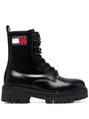 TOMMY HILFIGER CLEAT LOGO-BADGE COMBAT BOOTS