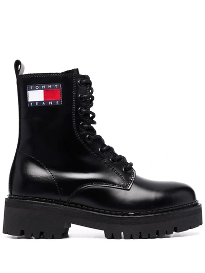 Tommy Hilfiger Cleat Logo-badge Combat Boots In Black