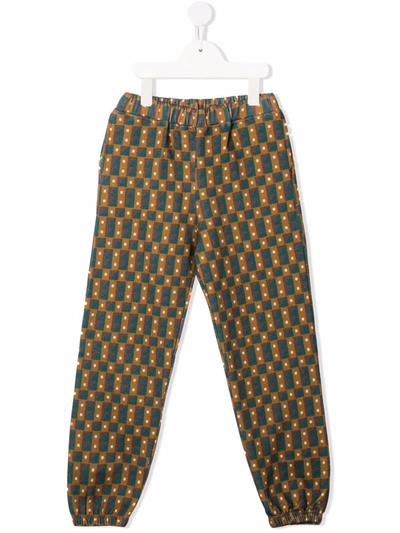 Coco Au Lait Kids' Geometric-print Elasticated-waist Trousers In Brown