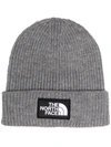 The North Face Logo-patch Ribbed Beanie In Grey